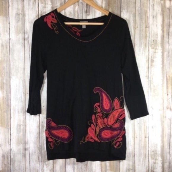 J. Jill Tops - J. Jill Black Embroidered Paisley 3/4 Sleeve Blouse